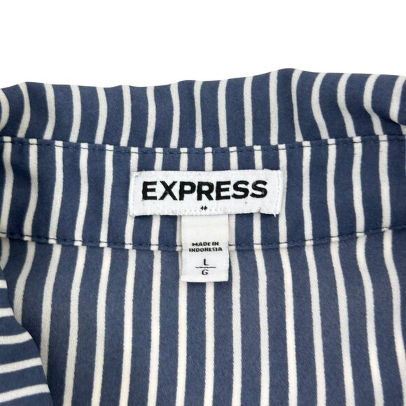 Express Sleeveless Striped Blouse Womens L Dusty Blue/White Button-Down - Picture 3 of 8